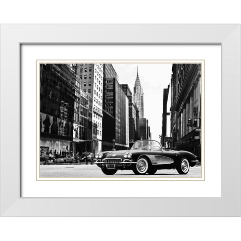 Roadster in NYC White Modern Wood Framed Art Print with Double Matting by Gasoline Images