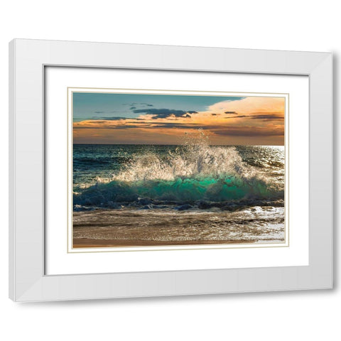 Wave crashing on the beach, Kauai Island, Hawaii White Modern Wood Framed Art Print with Double Matting by Pangea Images