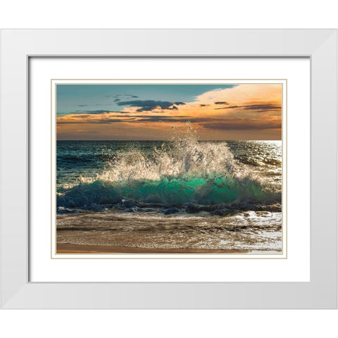 Wave crashing on the beach, Kauai Island, Hawaii White Modern Wood Framed Art Print with Double Matting by Pangea Images