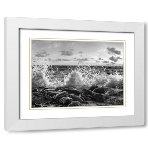 Waves crashing, Point Reyes, California (BW) White Modern Wood Framed Art Print with Double Matting by Pangea Images