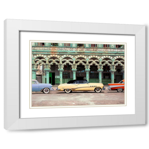 Cars parked in Havana, Cuba White Modern Wood Framed Art Print with Double Matting by Pangea Images