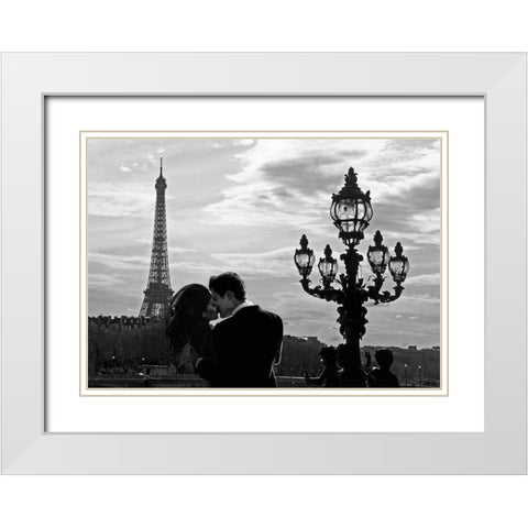 A Kiss in Paris White Modern Wood Framed Art Print with Double Matting by Lauren, Julian