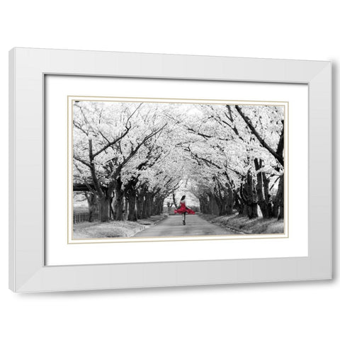 Sakura Girl White Modern Wood Framed Art Print with Double Matting by Haute Photo Collection