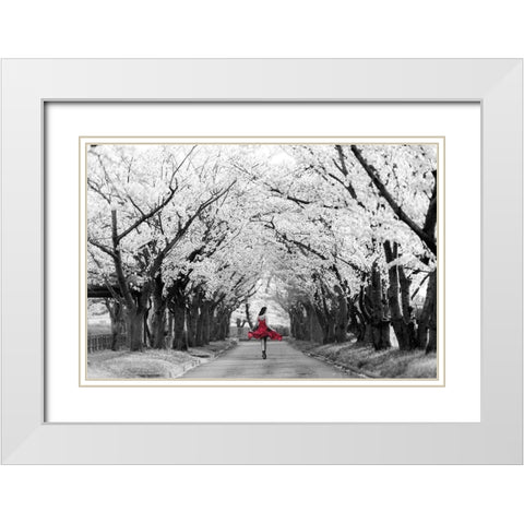 Sakura Girl White Modern Wood Framed Art Print with Double Matting by Haute Photo Collection