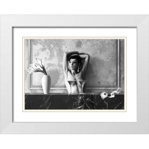 Cocktail for Two (BW) White Modern Wood Framed Art Print with Double Matting by Lauren, Julian