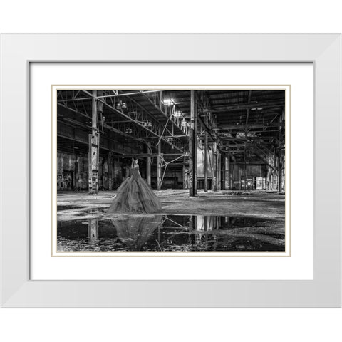 Unconventional Womenscape #8-The Factory (BW) White Modern Wood Framed Art Print with Double Matting by Lauren, Julian