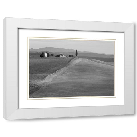 Val dOrcia-Siena-Tuscany (BW) White Modern Wood Framed Art Print with Double Matting by Pangea Images