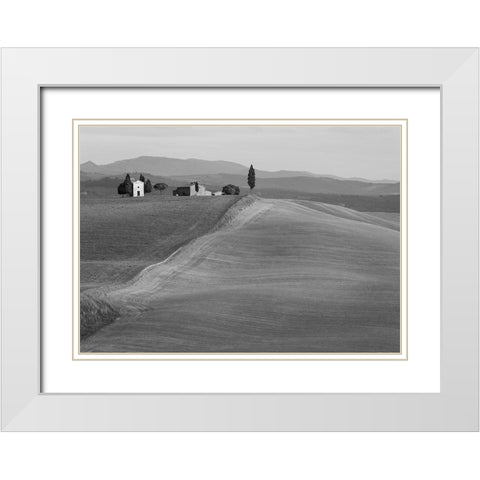 Val dOrcia-Siena-Tuscany (BW) White Modern Wood Framed Art Print with Double Matting by Pangea Images