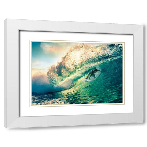 Surfing at Sunset-Australia White Modern Wood Framed Art Print with Double Matting by Pangea Images