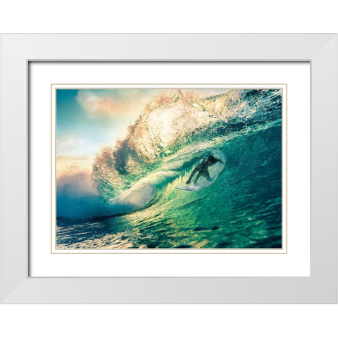 Surfing at Sunset-Australia White Modern Wood Framed Art Print with Double Matting by Pangea Images