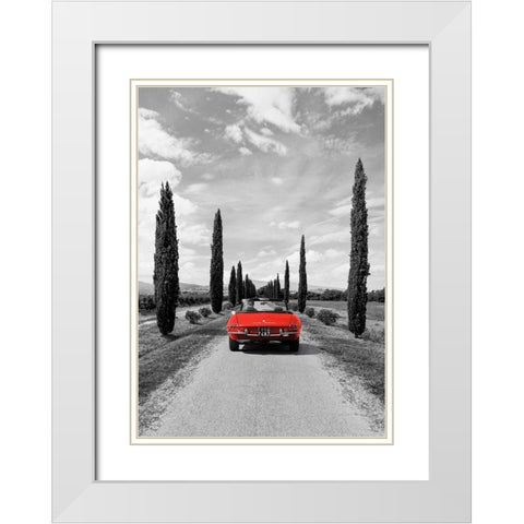 Sportscar in Tuscany (BW) White Modern Wood Framed Art Print with Double Matting by Gasoline Images