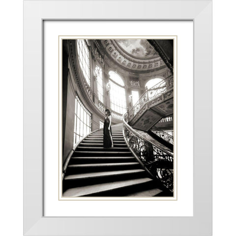 Femme sur lescalier White Modern Wood Framed Art Print with Double Matting by Haute Photo Collection