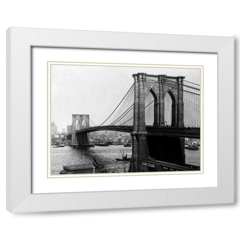 Brooklyn Bridge New York 1900 White Modern Wood Framed Art Print with Double Matting by Loeffler, A.