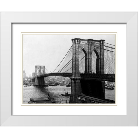 Brooklyn Bridge New York 1900 White Modern Wood Framed Art Print with Double Matting by Loeffler, A.