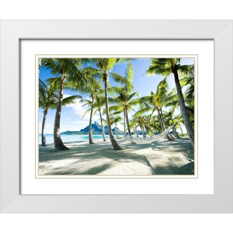 Hammock at Bora Bora Tahiti White Modern Wood Framed Art Print with Double Matting by Anonymous