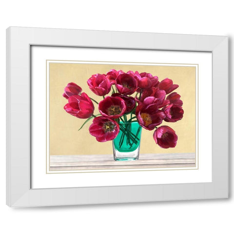 Red Tulips in a Glass Vase White Modern Wood Framed Art Print with Double Matting by Antinori, Andrea