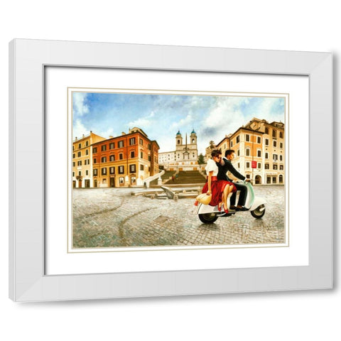 Lovers in Rome White Modern Wood Framed Art Print with Double Matting by Benson, Pierre