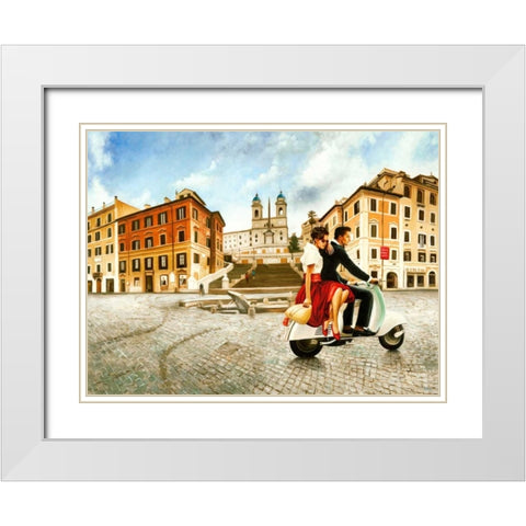 Lovers in Rome White Modern Wood Framed Art Print with Double Matting by Benson, Pierre