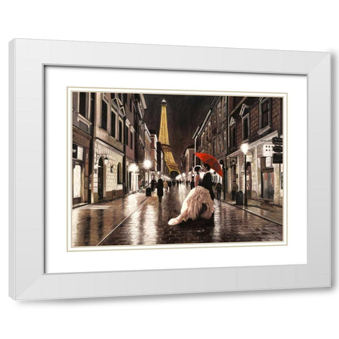 Kissing in Paris White Modern Wood Framed Art Print with Double Matting by Benson, Pierre