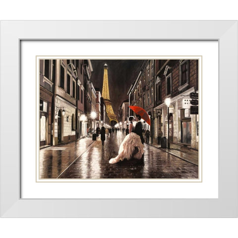 Kissing in Paris White Modern Wood Framed Art Print with Double Matting by Benson, Pierre