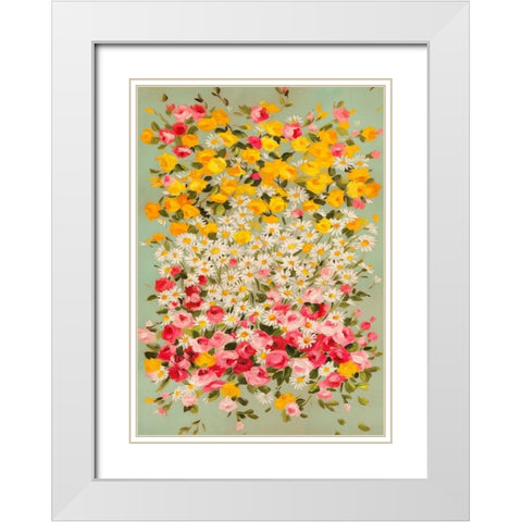Festone di Fiori (azure) White Modern Wood Framed Art Print with Double Matting by Borgese, Anna