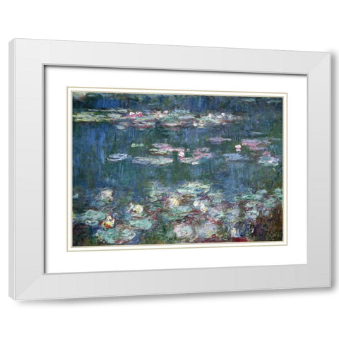 Water-Lilies White Modern Wood Framed Art Print with Double Matting by Monet, Claude