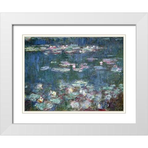 Water-Lilies White Modern Wood Framed Art Print with Double Matting by Monet, Claude
