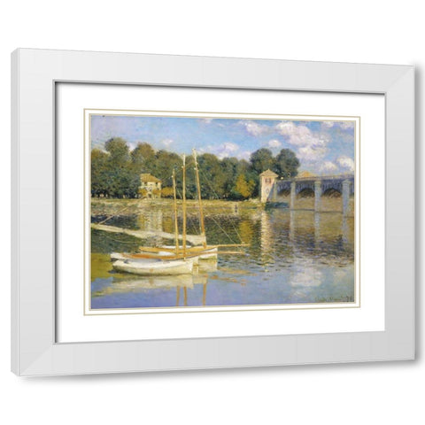 The Bridge at Argenteuil White Modern Wood Framed Art Print with Double Matting by Monet, Claude