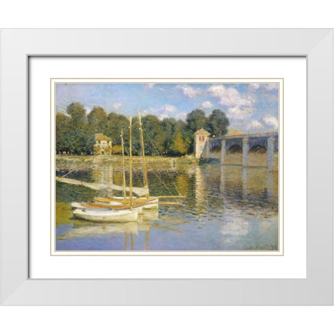 The Bridge at Argenteuil White Modern Wood Framed Art Print with Double Matting by Monet, Claude
