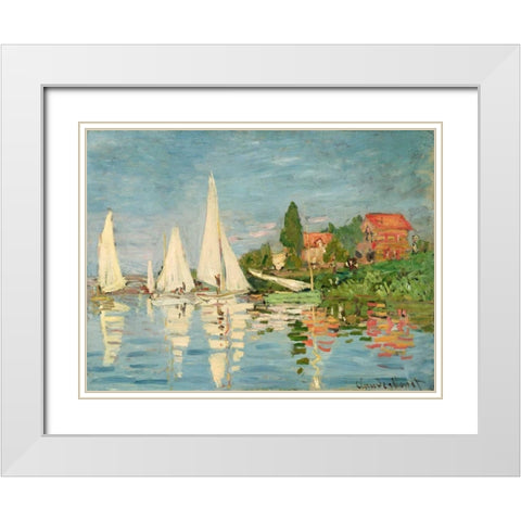 Regatta at Argenteuil White Modern Wood Framed Art Print with Double Matting by Monet, Claude