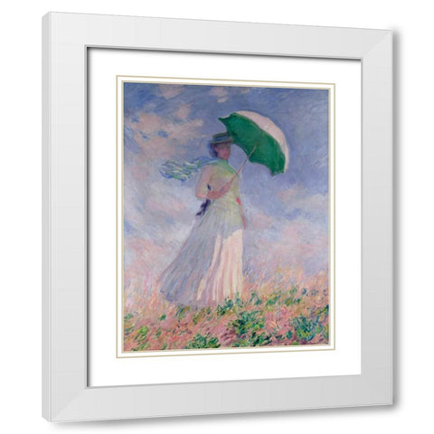 Woman with a Parasol-Right White Modern Wood Framed Art Print with Double Matting by Monet, Claude
