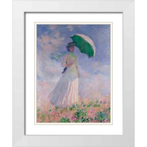 Woman with a Parasol-Right White Modern Wood Framed Art Print with Double Matting by Monet, Claude