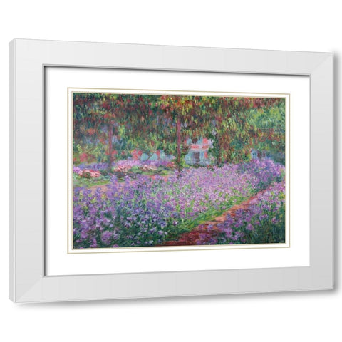 The Artists Garden at Giverny White Modern Wood Framed Art Print with Double Matting by Monet, Claude