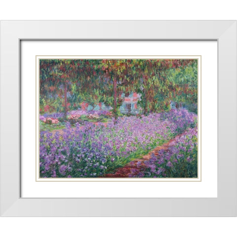 The Artists Garden at Giverny White Modern Wood Framed Art Print with Double Matting by Monet, Claude