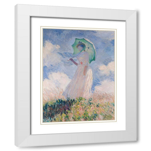 Woman with Parasol-Left White Modern Wood Framed Art Print with Double Matting by Monet, Claude