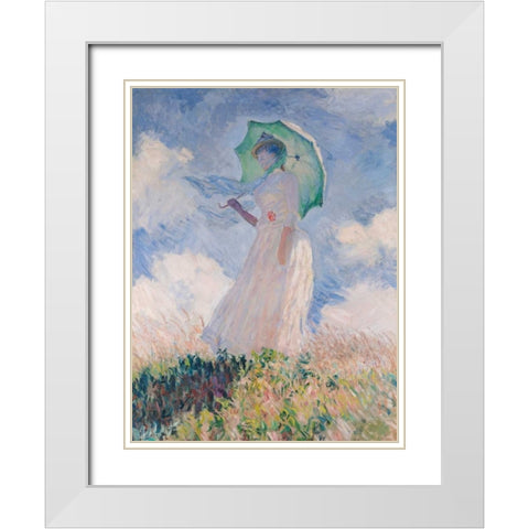 Woman with Parasol-Left White Modern Wood Framed Art Print with Double Matting by Monet, Claude