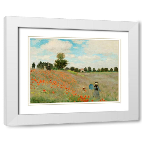 Coquelicots White Modern Wood Framed Art Print with Double Matting by Monet, Claude