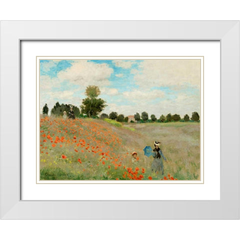 Coquelicots White Modern Wood Framed Art Print with Double Matting by Monet, Claude