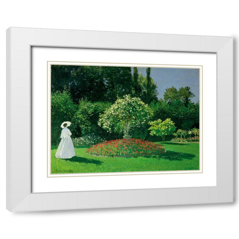 Young Woman in a Garden White Modern Wood Framed Art Print with Double Matting by Monet, Claude