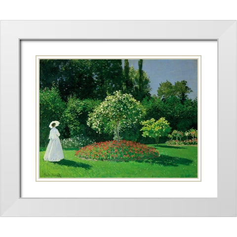 Young Woman in a Garden White Modern Wood Framed Art Print with Double Matting by Monet, Claude