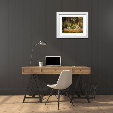 Wooded Scene White Modern Wood Framed Art Print with Double Matting by Monet, Claude