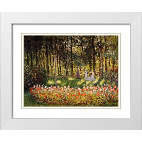 Wooded Scene White Modern Wood Framed Art Print with Double Matting by Monet, Claude