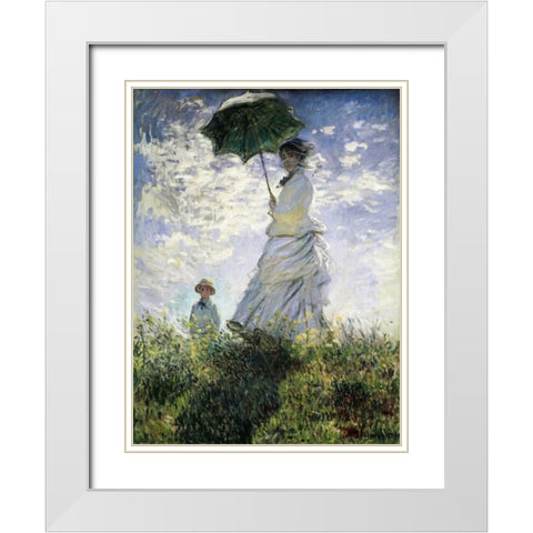Femme a lâ€™ombrelle White Modern Wood Framed Art Print with Double Matting by Monet, Claude
