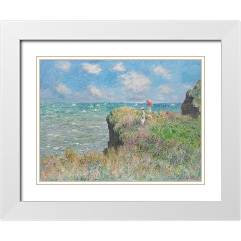 Cliff Walk at Pourville White Modern Wood Framed Art Print with Double Matting by Monet, Claude