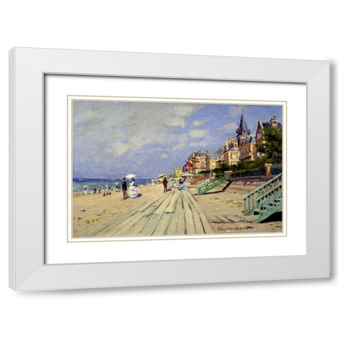 Plage de Trouville White Modern Wood Framed Art Print with Double Matting by Monet, Claude