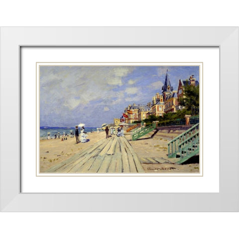 Plage de Trouville White Modern Wood Framed Art Print with Double Matting by Monet, Claude