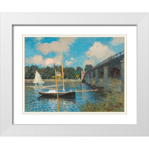 The bridge at Argenteuil White Modern Wood Framed Art Print with Double Matting by Monet, Claude