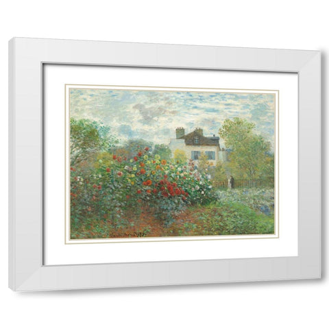 The Artists Garden in Argenteuil White Modern Wood Framed Art Print with Double Matting by Monet, Claude
