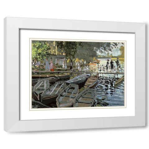 Bathers at La Grenouillere (detail) White Modern Wood Framed Art Print with Double Matting by Monet, Claude