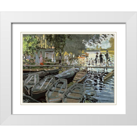 Bathers at La Grenouillere (detail) White Modern Wood Framed Art Print with Double Matting by Monet, Claude
